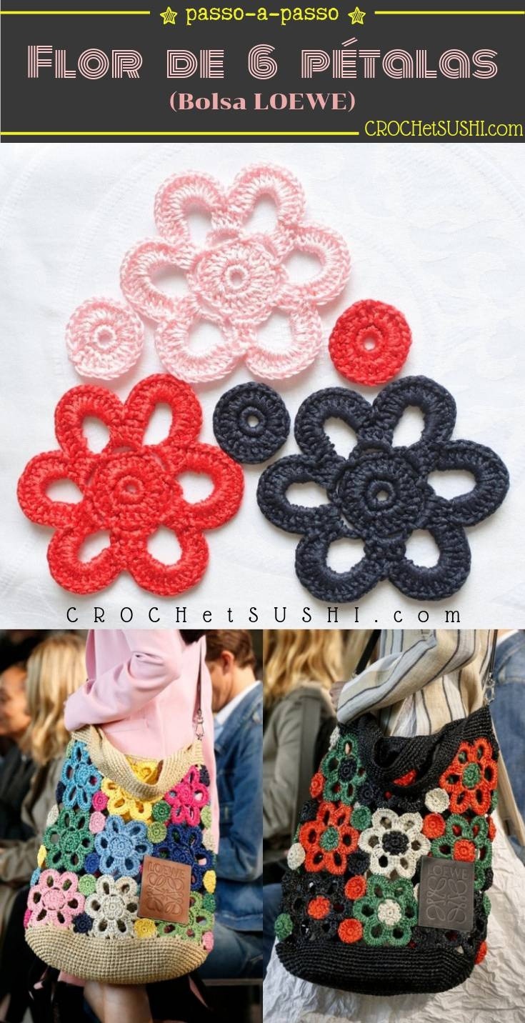 Flor de 6 pétalas de crochê - Passo-a-passo