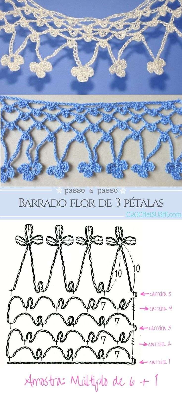 Barrado de flor com 3 pétalas passo a passo