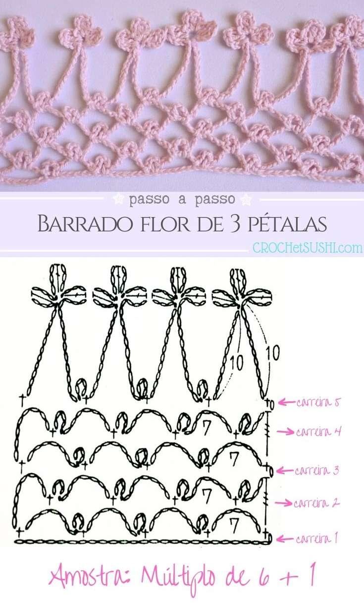 Barrado de flor com 3 pétalas passo a passo