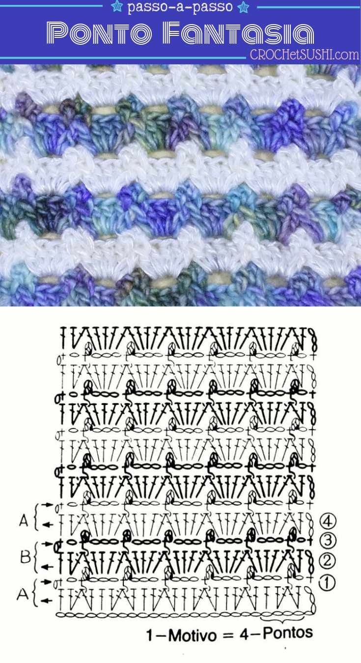 Ponto fantasia 1 de crochê passo-a-passo - crochet stitch step by step