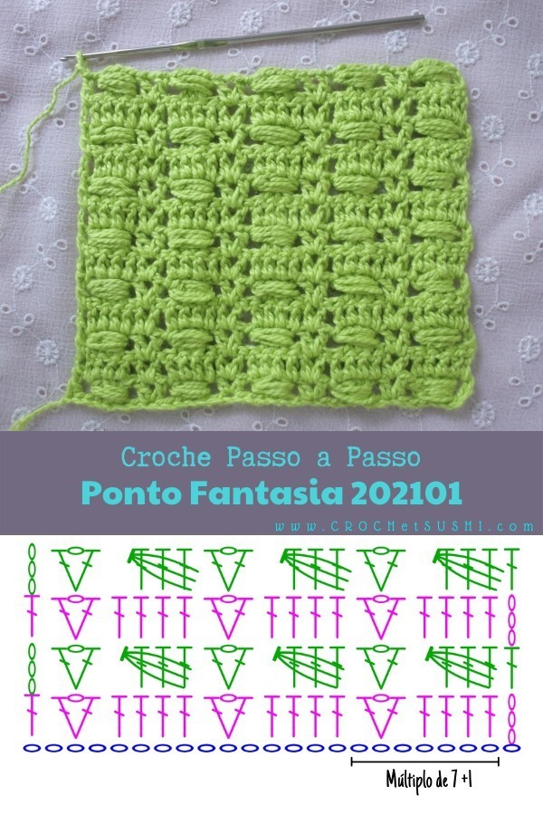 Vídeo e Amostra de Ponto Fantasia de Crochê 202101 Passo a Passo