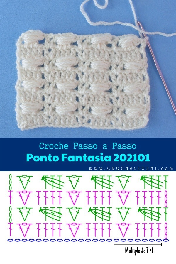 Vídeo e Amostra de Ponto Fantasia de Crochê 202101 Passo a Passo
