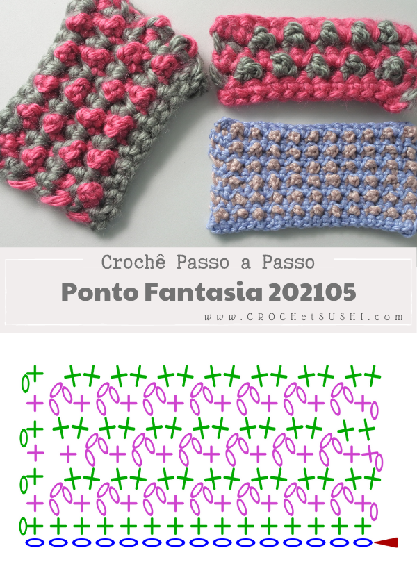 Amostra de Ponto Fantasia de Crochê 202105 + vídeo e gráfico